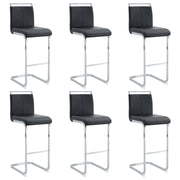 Modern and beautiful bar stool upholstered in PU leather with C-shaped silver metal legs for dining rooms, kitchens, terraces and guest office chairs.(set of 6) (black+PU) Glass House Furnishings