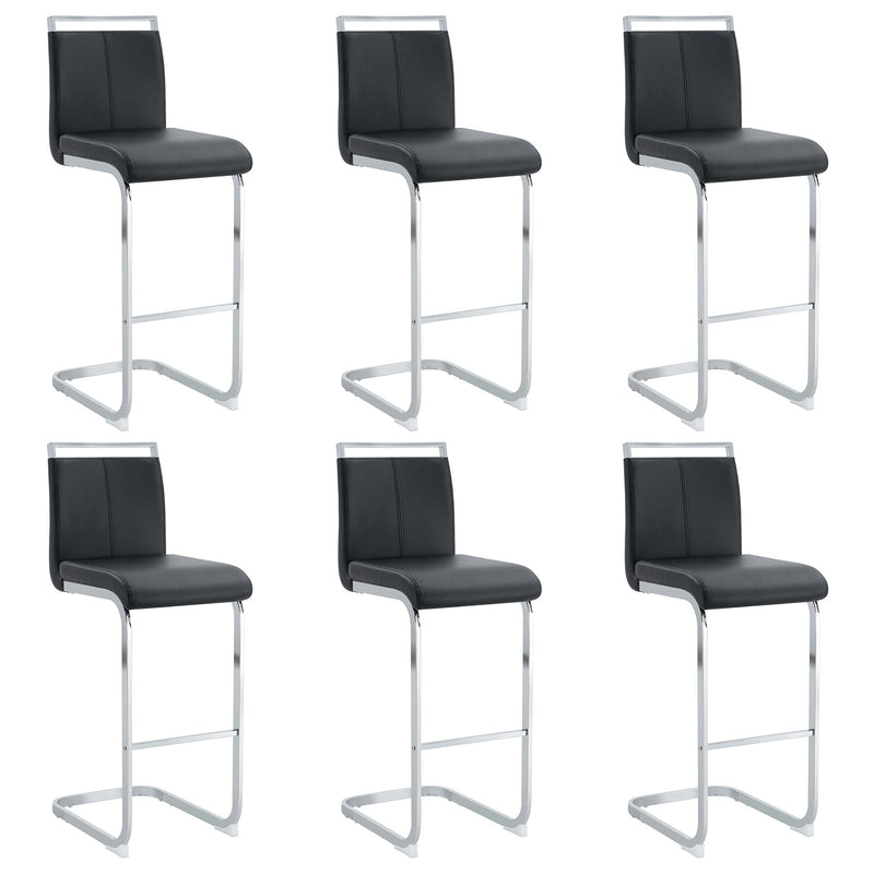 Modern and beautiful bar stool upholstered in PU leather with C-shaped silver metal legs for dining rooms, kitchens, terraces and guest office chairs.(set of 6) (black+PU) Glass House Furnishings