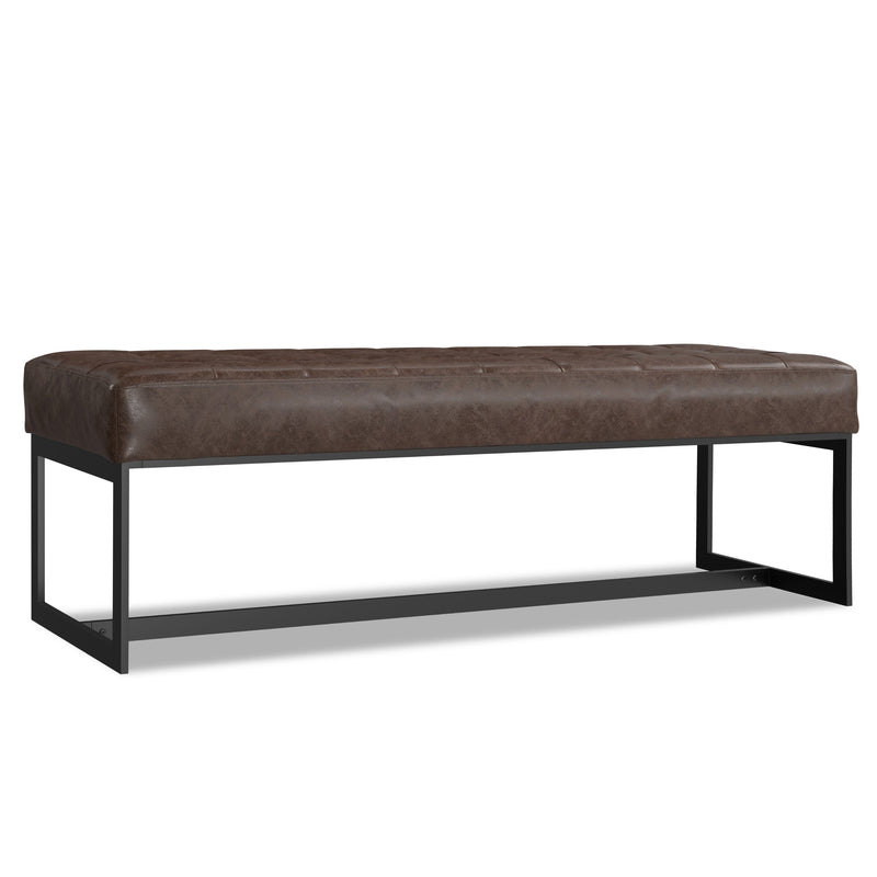 Penelope Brown Genuine Leather Ottoman Bench with Metal Base Glass House Furnishings