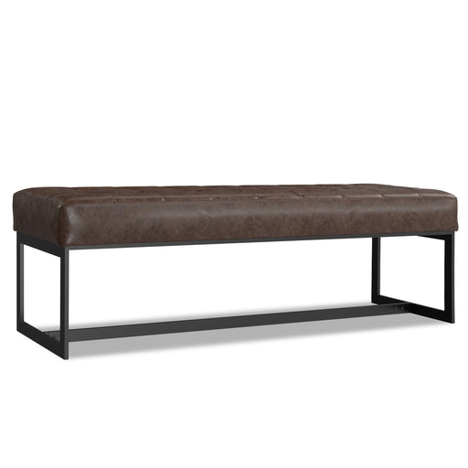 Penelope Brown Genuine Leather Ottoman Bench with Metal Base Glass House Furnishings