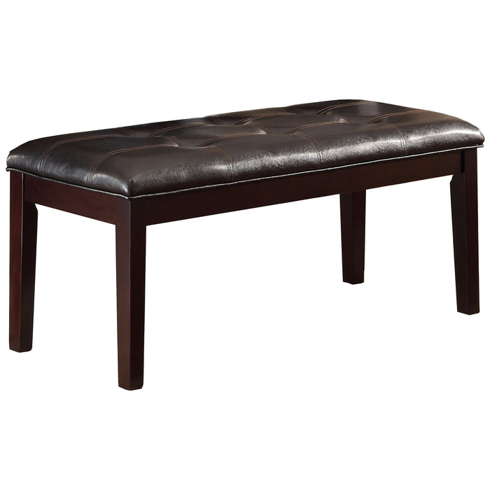 Transitional Dining Bench with Espresso Finish, Faux Leather Upholstered Button, Tufted Seat