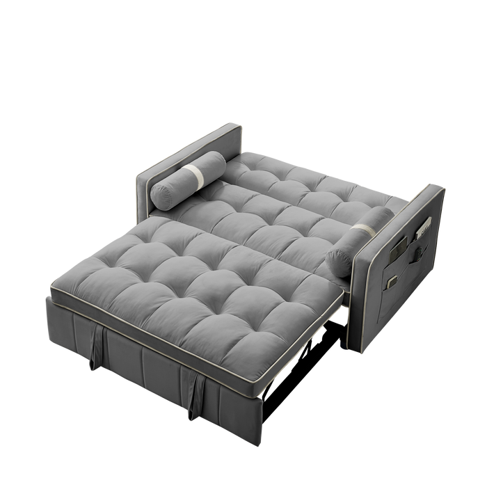 Modern 55.5" Pull Out Sleep Sofa Bed, 2-Seater Loveseat Couch with Side Pockets, Adjustable Backrest, Lumbar Pillows - Ideal for Apartment, Office, Living Room, Grey