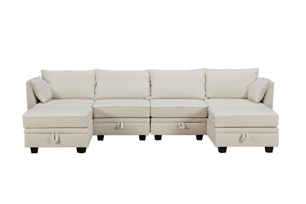 U-Style Modern Large U-Shape Modular Sectional Sofa, Convertible Sofa Bed with Reversible Chaise for Living Room, Storage Seat, Beige