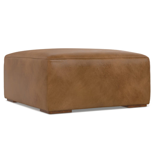 Rex Caramel Brown Genuine Leather Ottoman Glass House Furnishings