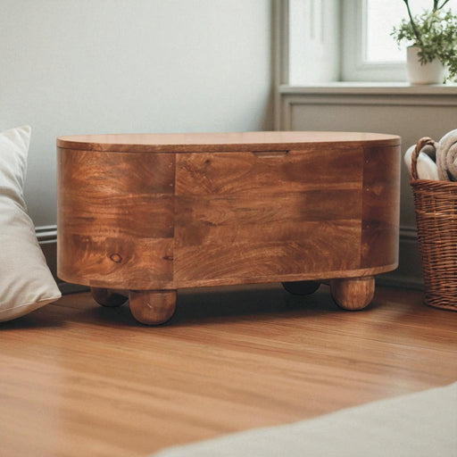 Curva Natural Oak Wood Storage Trunk | Glass House Furnishings