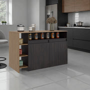 Wenge and Natural Oak 2-door Kitchen Island Glass House Furnishings
