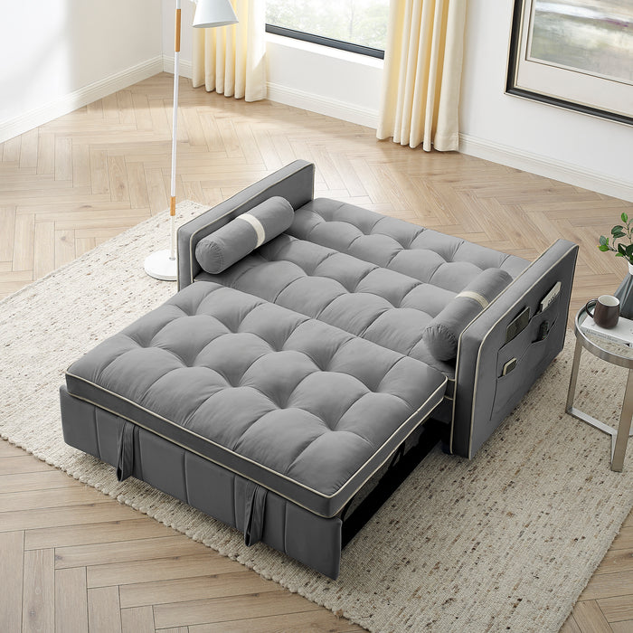 Modern 55.5" Pull Out Sleep Sofa Bed, 2-Seater Loveseat Couch with Side Pockets, Adjustable Backrest, Lumbar Pillows - Ideal for Apartment, Office, Living Room, Grey