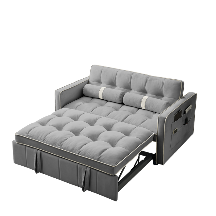 Modern 55.5" Pull Out Sleep Sofa Bed, 2-Seater Loveseat Couch with Side Pockets, Adjustable Backrest, Lumbar Pillows - Ideal for Apartment, Office, Living Room, Grey