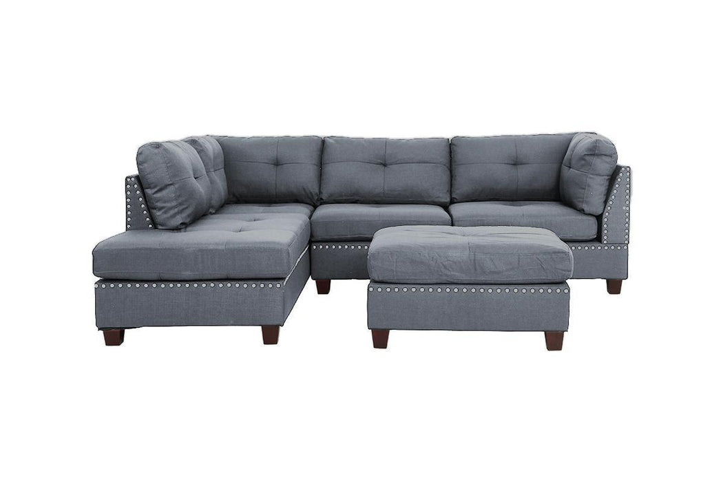 3-Pc Sectional Sofa with Blue Grey Polyfiber Chaise Ottoman & Pillows