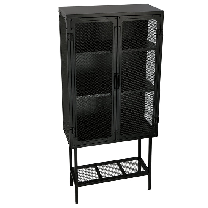 Industrial Cabinet Cupboard with 2 Metal Mesh Doors Adjustable Shelves and Feet Bottom Shelf Anti-Tip Dust-free Kitchen Credenza Sideboard Black