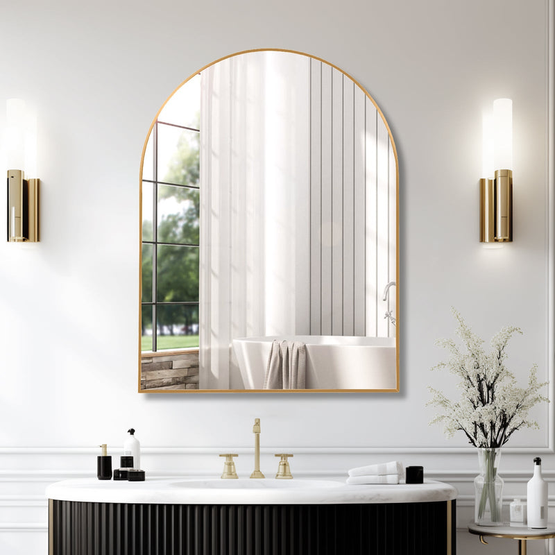 Avery Gold Metal Framed Arched Bathroom Mirror Glass House Furnishings