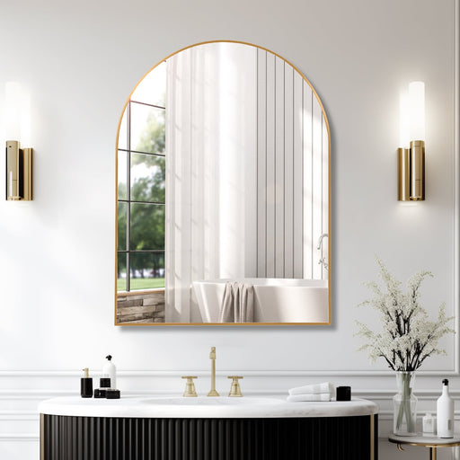 Woodcroft Gold Metal Framed Bathroom Mirror | Glass House Furnishings