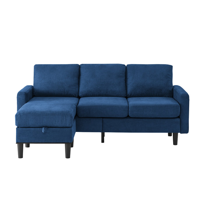 Upholstered Sectional Sofa Couch, L Shaped Couch With Storage Reversible Ottoman Bench 3 Seater for Living Room, Apartment, Compact Spaces, Fabric Navy Blue