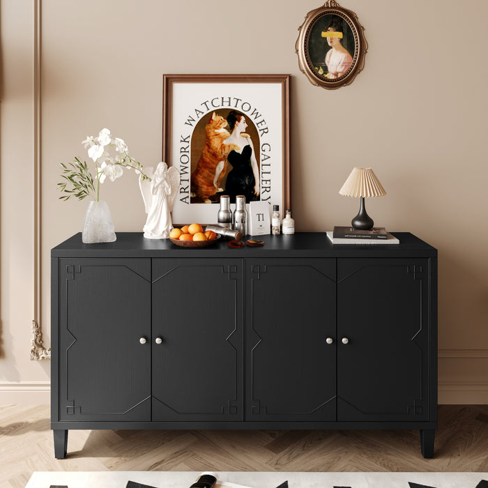 Accent Cabinet 4 Door Wooden Cabinet Sideboard Buffet Server Cabinet Storage Cabinet, for Living Room, Entryway, Hallway, Office, Kitchen and Dining Room, Matte Black