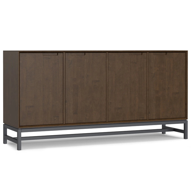 Banting 4 Door Sideboard Buffet in Walnut Brown with Graphite Grey Metal Frame, Crafted from Solid Rubberwood, 18' D x 72' W x 36' H Glass House Furnishings