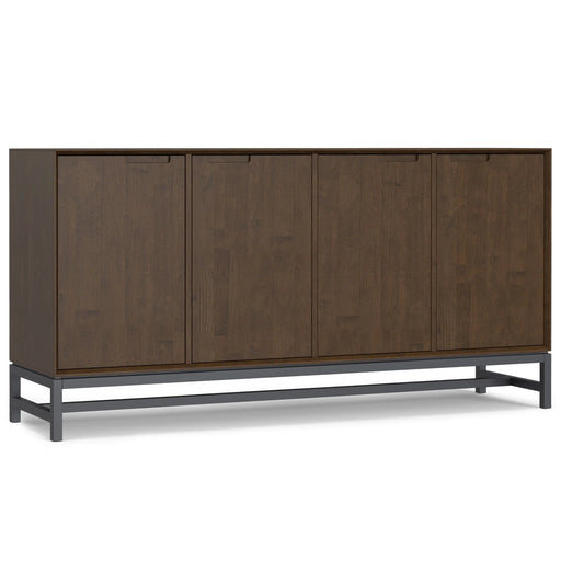 Banting 4 Door Sideboard Buffet in Walnut Brown with Graphite Grey Metal Frame, Crafted from Solid Rubberwood, 18' D x 72' W x 36' H Glass House Furnishings