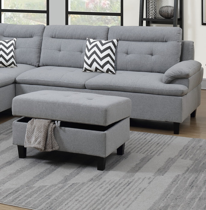 3-Piece Sectional Sofa with Ottoman, Linen-Like Fabric, Sofa Chaise - Living Room Furniture, Grey