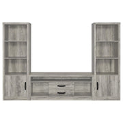 Conifer Grey Driftwood 3-Piece TV Entertainment Center with Modern Storage and Display Features in Engineered Wood Glass House Furnishings