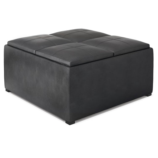 Avalon Black Faux Leather Coffee Table Storage Ottoman Glass House Furnishings