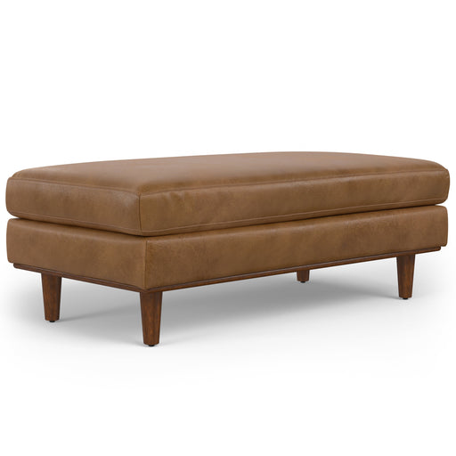 Morrison Caramel Brown Genuine Leather Rectangular Ottoman Glass House Furnishings