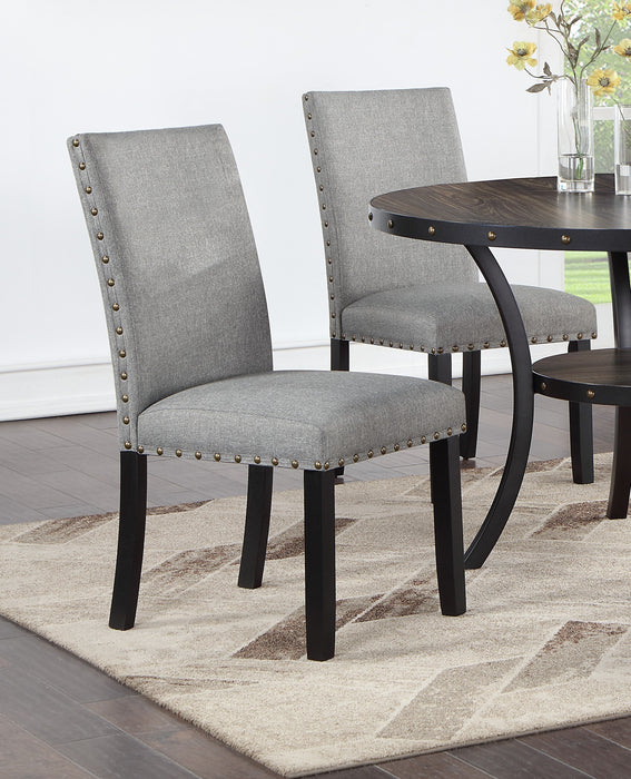 Grey Fabric Modern Set of 2 Dining Chairs Plush Cushion Side Chairs Nailheads Trim Wooden Chair Kitchen Dining Room