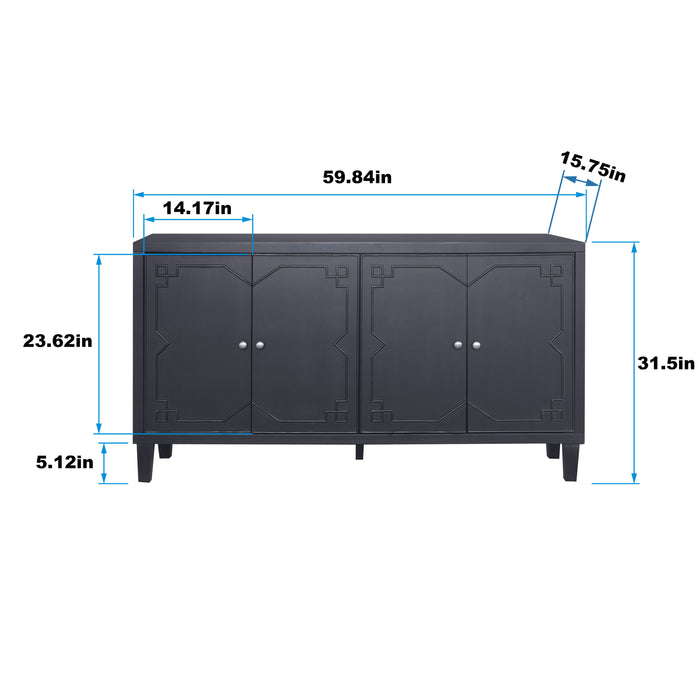 Accent Cabinet 4 Door Wooden Cabinet Sideboard Buffet Server Cabinet Storage Cabinet, for Living Room, Entryway, Hallway, Office, Kitchen and Dining Room, Matte Black