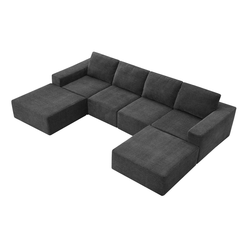 Luxury Modular U Shaped Sectional Sofa with Ottomans, Cloud Chenille, Deep Seat, No Assembly Required, 110*72'