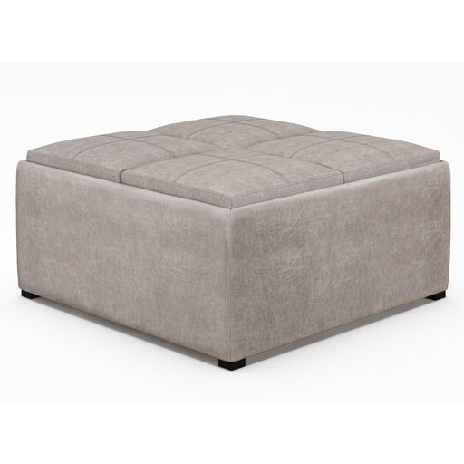Avalon Gray Vegan Leather Coffee Table Storage Ottoman Glass House Furnishings