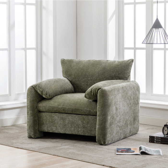 Modern Style Chenille Oversized Armchair Accent Chair Single Sofa Lounge Chair 38.6'' W for Living Room, Bedroom, Matcha Green