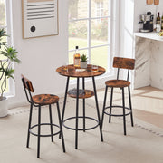 Round bar stool set with shelves, stool with backrest Rustic Brown, 23.6'' Dia x 35.4'' H Glass House Furnishings