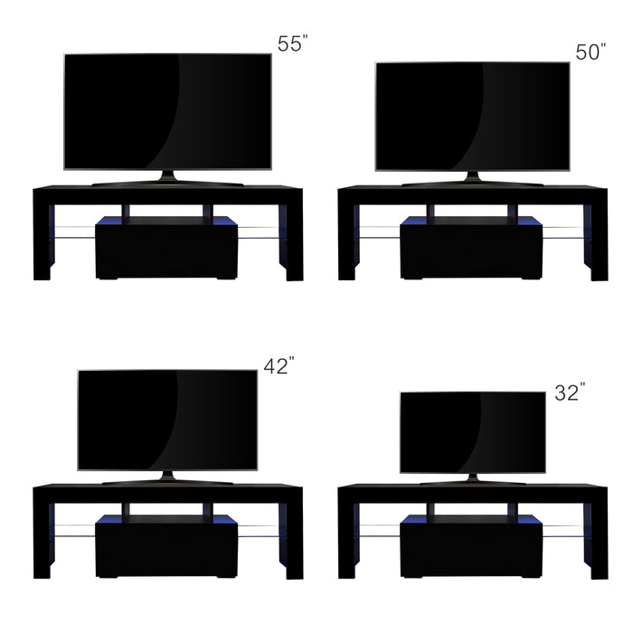 Modern Black TV Stand With LED RGB Lights, Flat Screen TV Cabinet, Gaming Consoles, Use In Lounge Room, Living Room, Bedroom