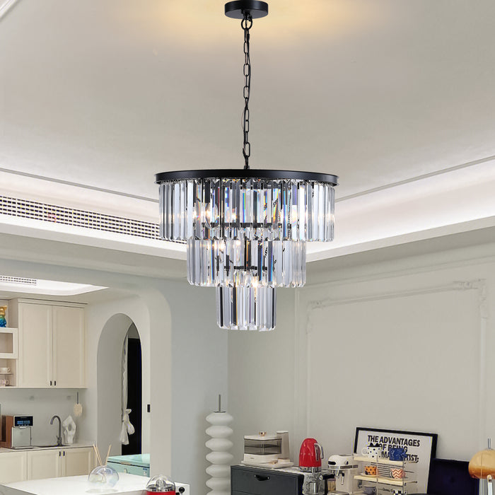 Black Luxury Crystal Chandelier, Modern Chandeliers Lights Fixture, Hanging Pendant Light For Dining, Bedroom, Living Room, Dia 19.7-Inch, Black