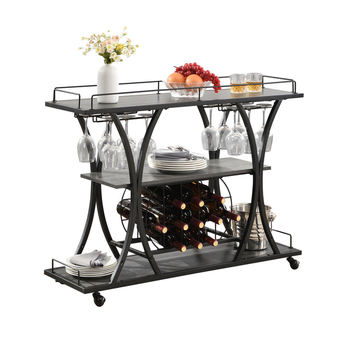 Industrial Bar Cart, Kitchen & Serving Cart with Wheels, 3-Tier Storage Shelves