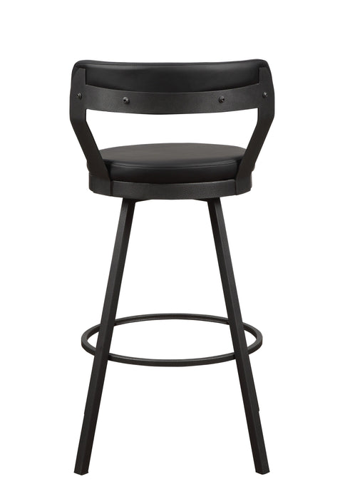 Set of 2 Black Faux Leather Upholstered, Swivel Bar Height Pub Chairs With Metal Base & 360-Degree Swivel Design