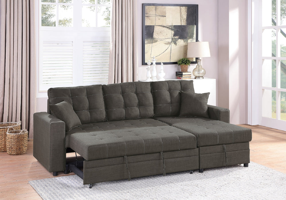 Ash Black Convertible Sectional Pull Out Bed Sofa Chaise Reversible Storage Chaise Polyfiber Tufted Couch Lounge