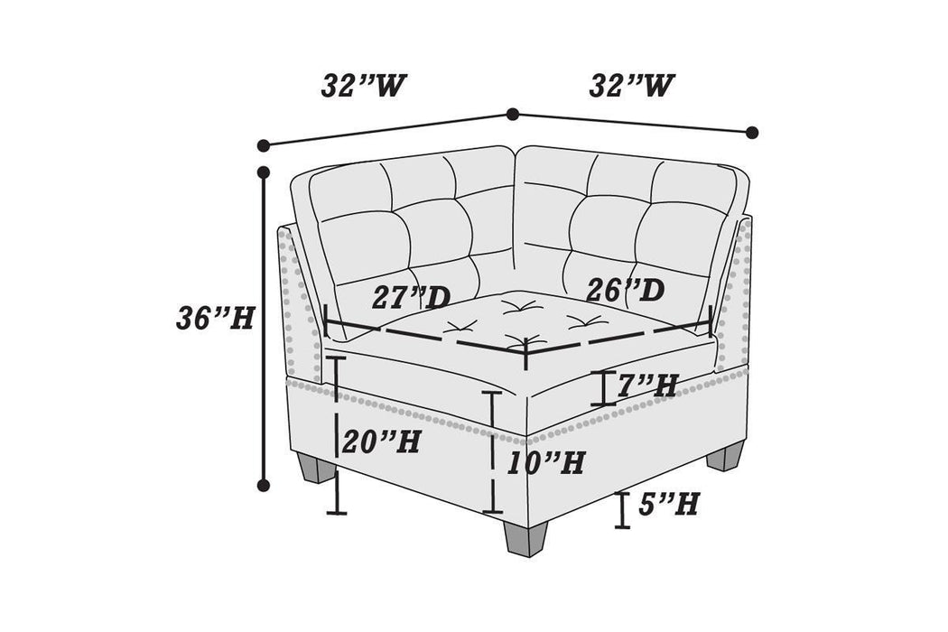 Contemporary Modular Sectional 6pc Set Living Room Furniture Corner Sectional Black Coffee Linen Like Fabric Tufted Nail heads 2x Corner Wedge 3x Armless Chair and 1x Ottoman