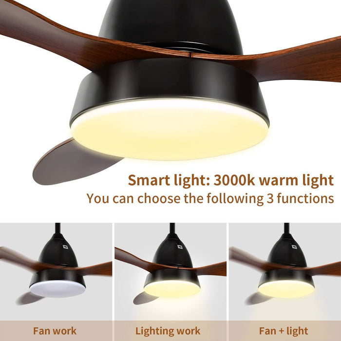 ANKEE Ceiling Fans, 52'' Ceiling Fan with LED Frosted Light and Remote Control, Brushed Nickel Finish Blades for Living Room Kitchen Bedroom Dining Room, Brown-black