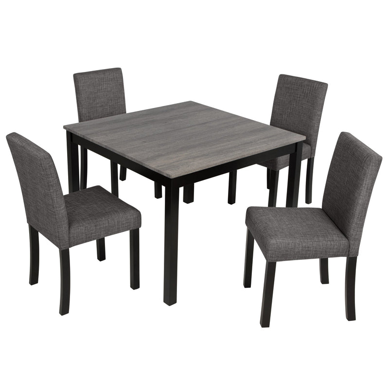 Modern 5-Piece Dining Table Set with 4 Chairs for Kitchen or Dining Room – Light Grey & Black Two-Tone Glass House Furnishings