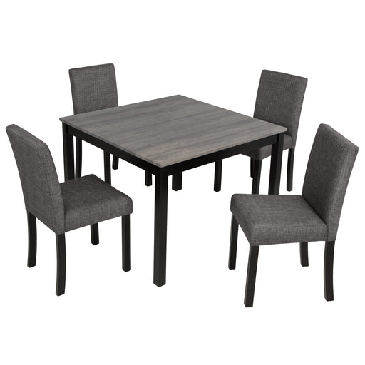 Modern 5-Piece Dining Table Set with 4 Chairs for Kitchen or Dining Room – Light Grey & Black Two-Tone Glass House Furnishings