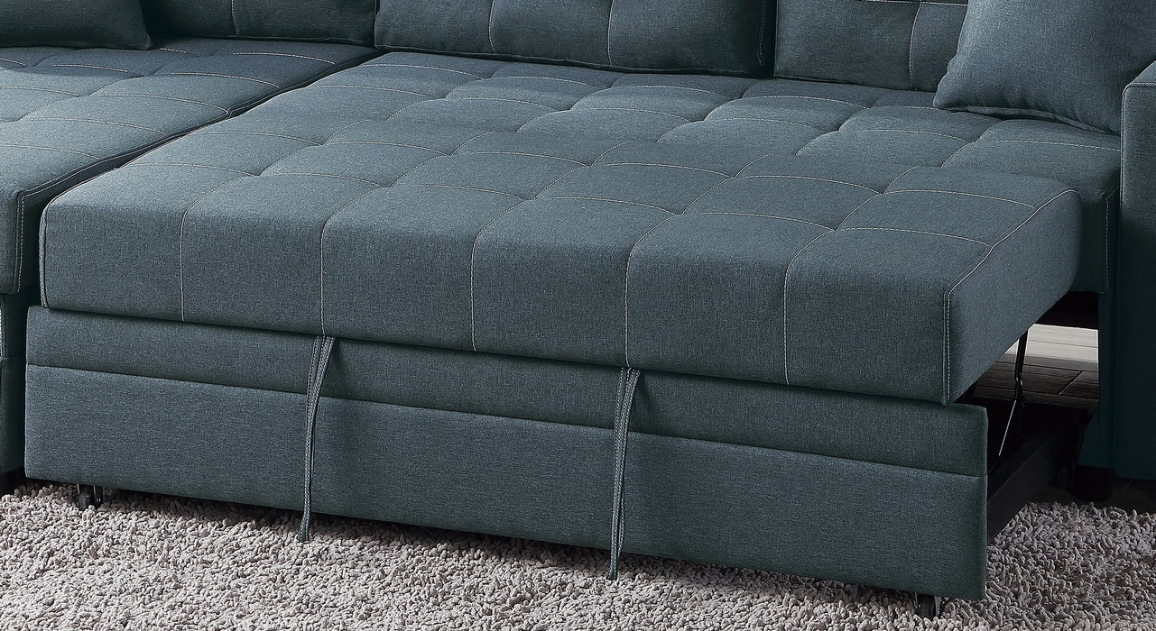 Convertible Sectional Sofa With Pull Out Bed & Reversible Storage Chaise, Polyfiber Tufted Lounge Couch, Blue Grey