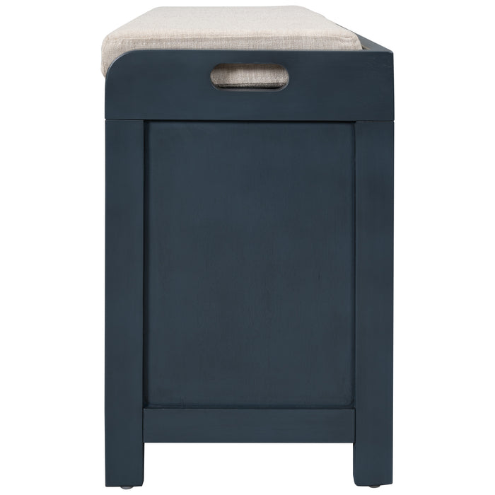 TREXM  Storage Bench with Removable Basket and 2 Drawers, Fully Assembled Shoe Bench with Removable Cushion (Navy)