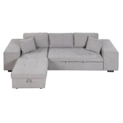 Modern Reversible L-Shape Pull Out Sleeper Sofa with Storage Chaise and Stools, Gray Linen, 104.5' Glass House Furnishings