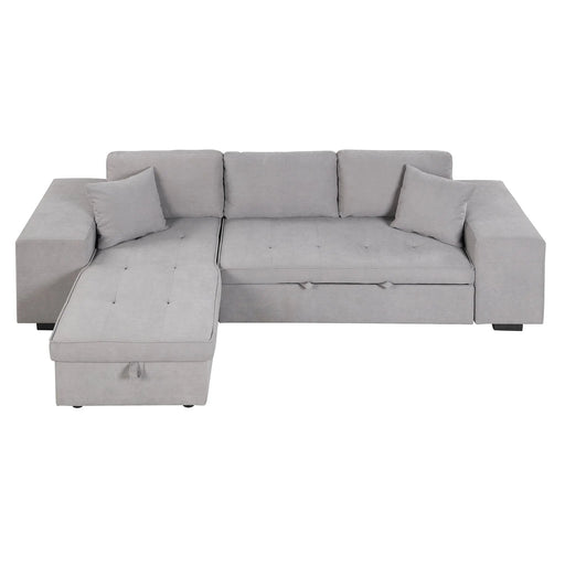 Modern Reversible L-Shape Pull Out Sleeper Sofa with Storage Chaise and Stools, Gray Linen, 104.5' Glass House Furnishings