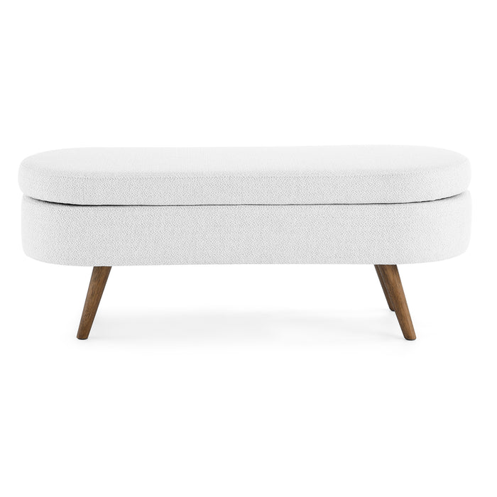 Ottoman Oval Storage Bench,Rubber Wood Legs,White(43.5"x16"x16")