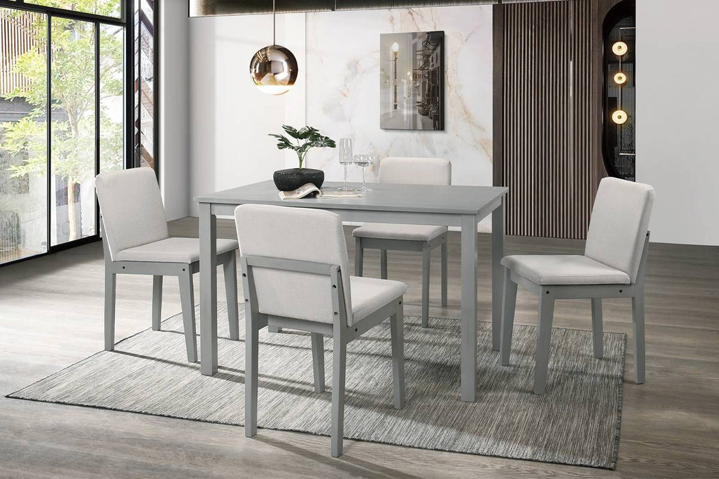 5-Piece Dining Room Set, Dining Table and 4 Chairs with Beige Fabric Seats - Kitchen Breakfast Dining Room Furniture - Rubberwood Veneer - Unique Design, Grey Finish