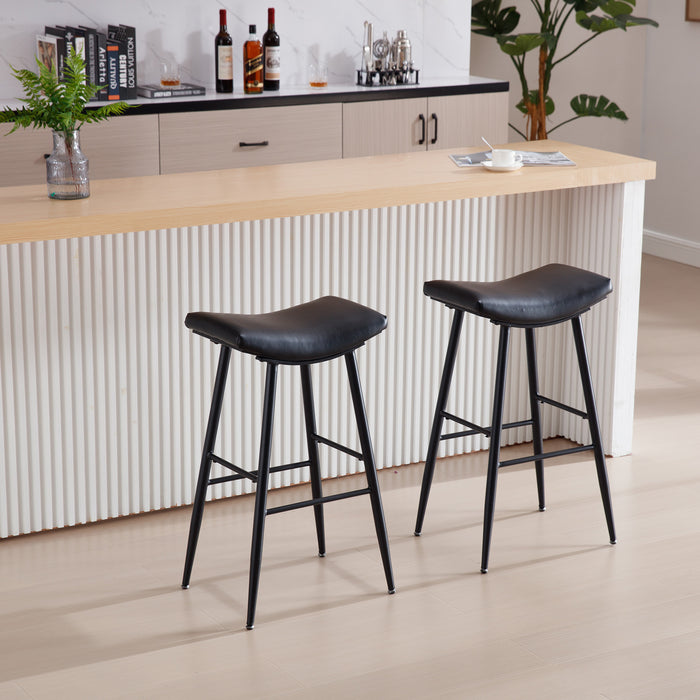 Set of 2 Black PU Upholstered Counter Height Bar Stools With Footrest For Dining Room, Kitchen Island, Black