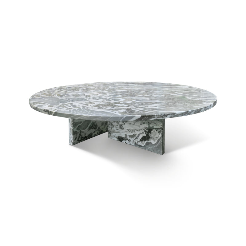 Blue Gray Natural Marble Coffee Table with Polished Surface for Living Room, Natural Stone Ø35.4 h9.8 Inch Glass House Furnishings