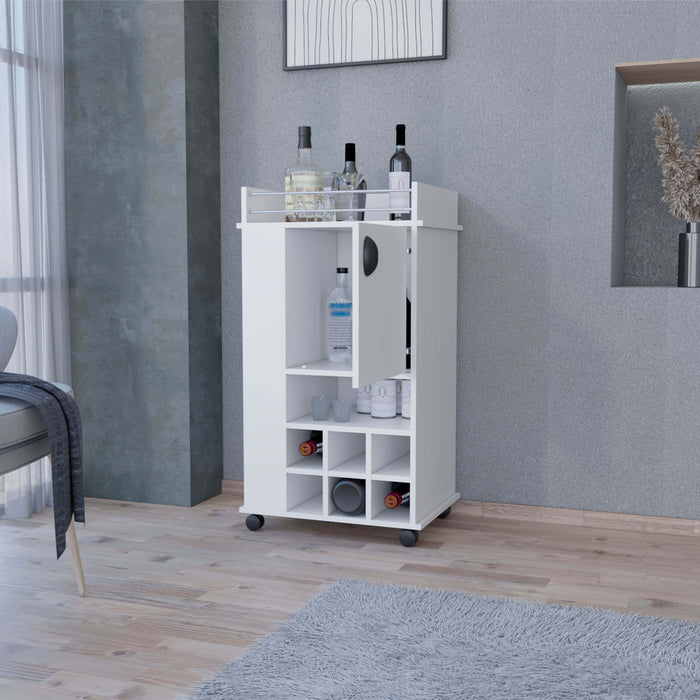 Allandale 1-Door Bar Cart With Wine Rack & Casters White