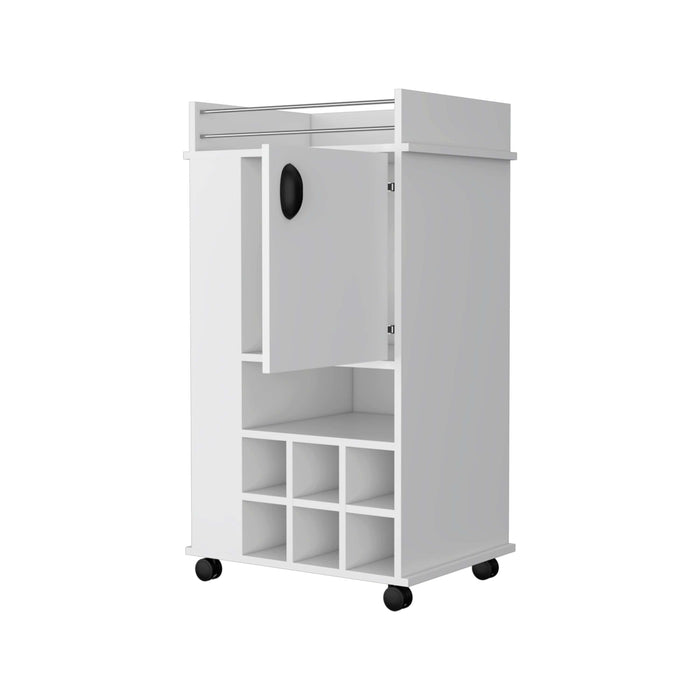 Allandale 1-Door Bar Cart With Wine Rack & Casters White