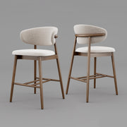 Set of 2 Upgraded Version Modern Ash Wood Counter Height Bar Stools - WALNUT Glass House Furnishings